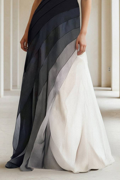 Formal Evening Dress Black White Ombre Floor-Length Gown