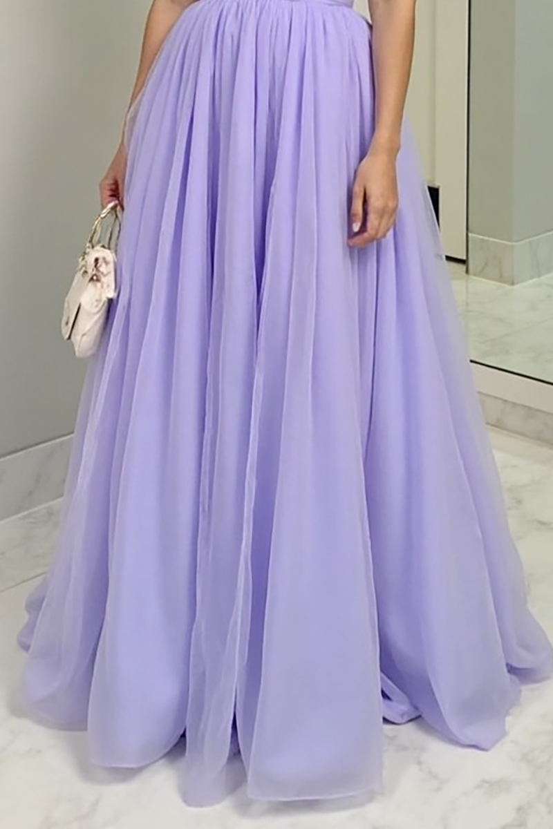 Formal Evening Dress Purple Tulle Off Shoulder A-Line Floor-Length Gown