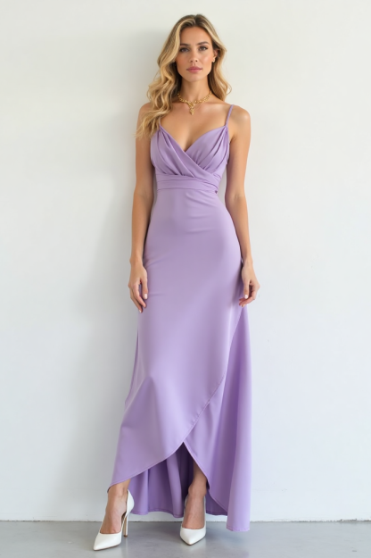 Vacation Wrap Dress Purple Straps Maxi Holiday Dress
