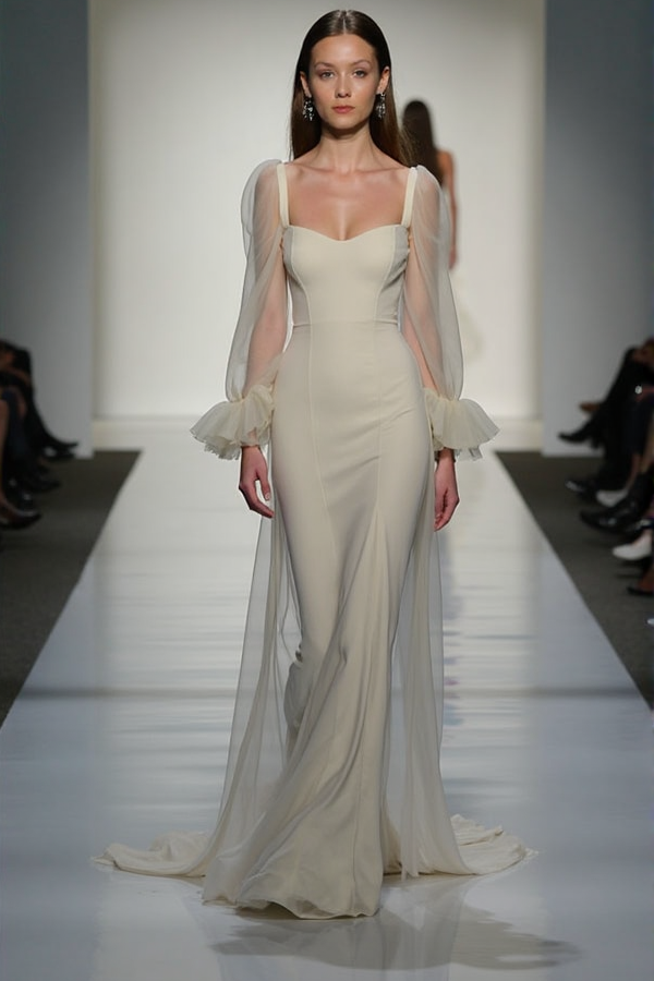 Evening Formal Dress Gray Sweetheart Neck Mesh Floor-Length Dress