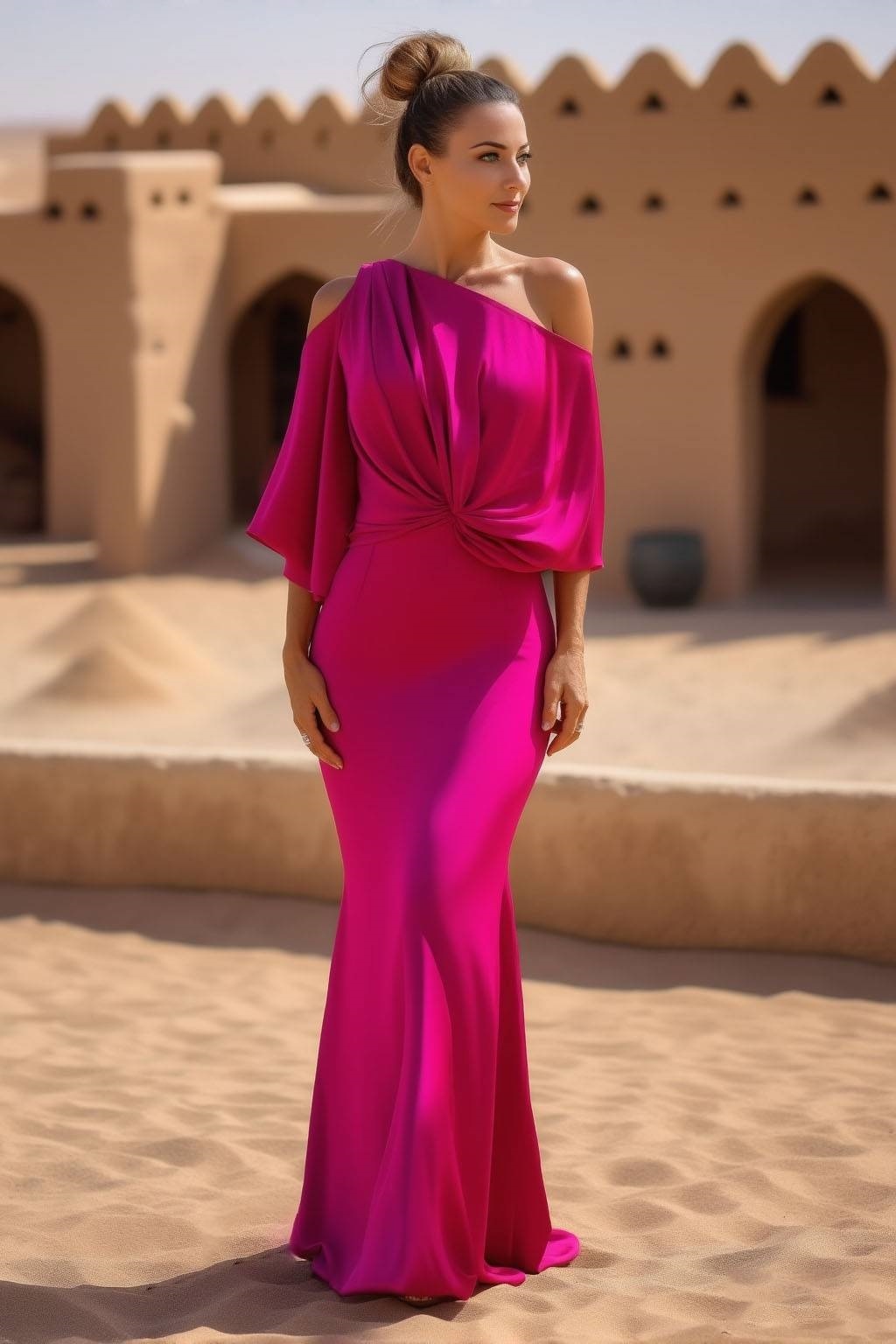 Formal Dress Rose Cold Shoulder Floor-Length Dress