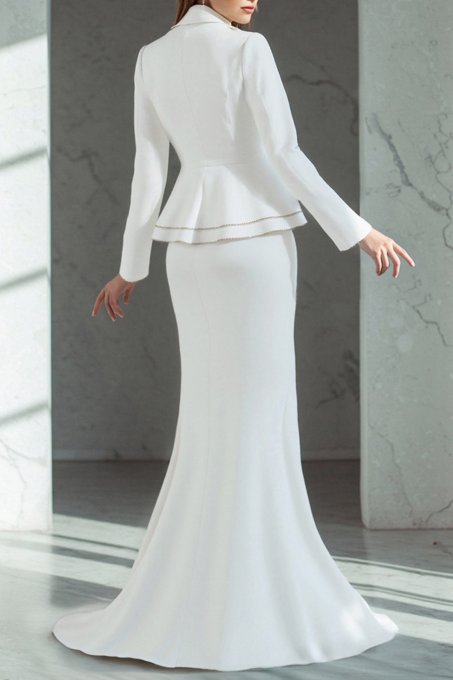 Business Dress White Long Sleeve Mermaid Skirt Set