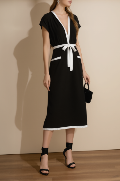 Black Deep V Work Dress