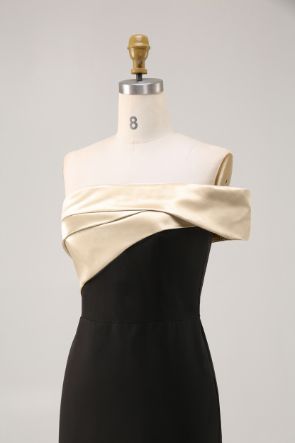 Formal Prom Dress Off-The-Shoulder Color-block Side Slit Maxi Dress