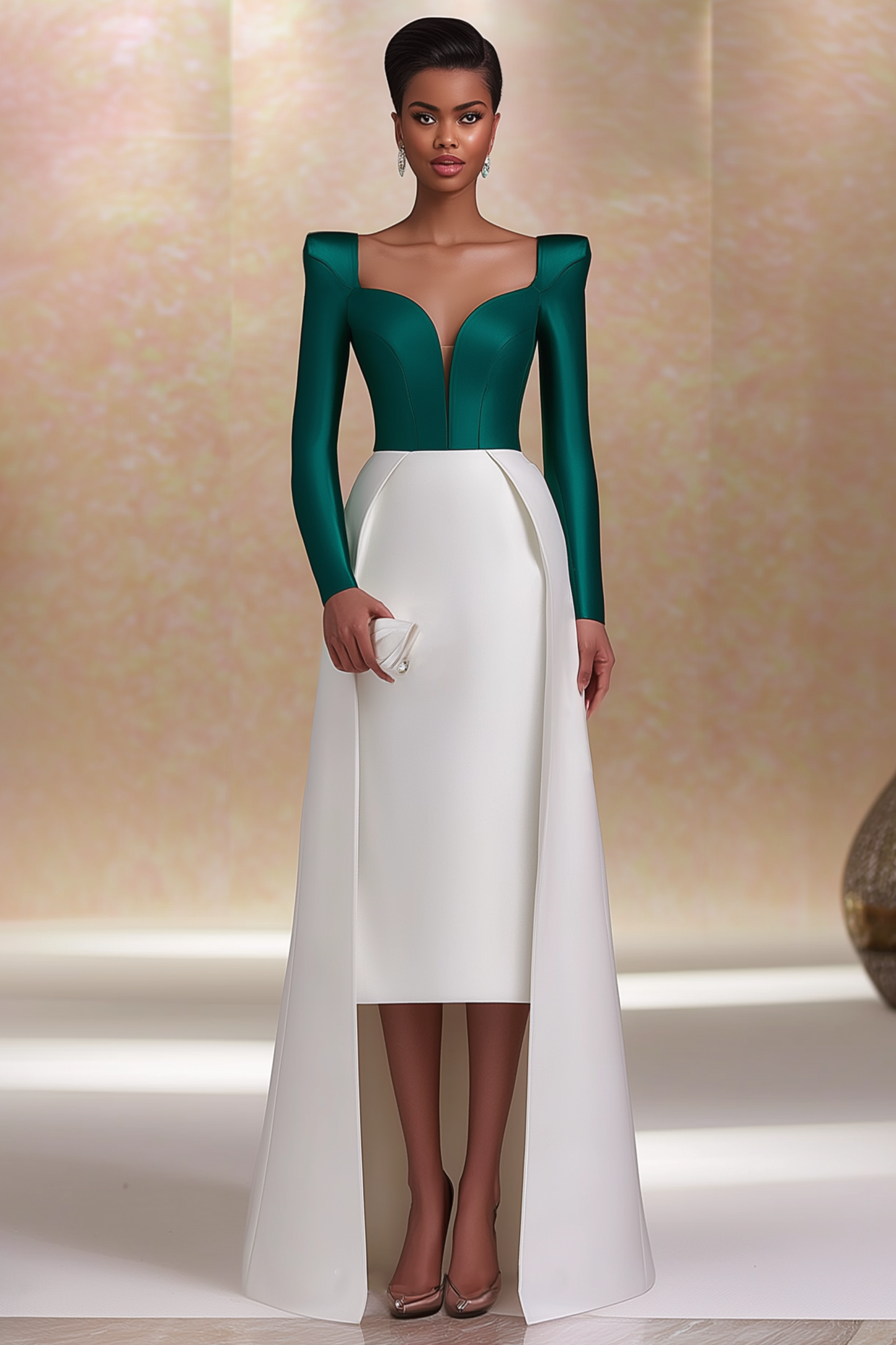 Formal ​Evening Dress Green Sweetheart Neck Midi Long Sleeve Dress