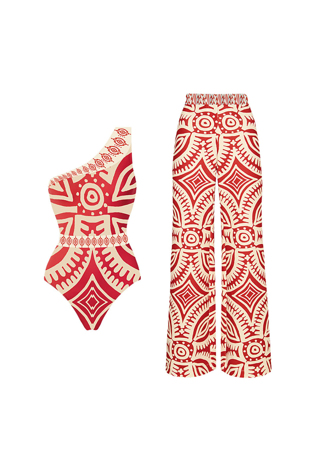 3D Black and White Houndstooth V-Neck One Piece Swimsuit and Wrap Skirt Cover-Up