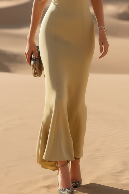 Cocktail Party Dress Light Brown Feather Strapless Maxi Dress 