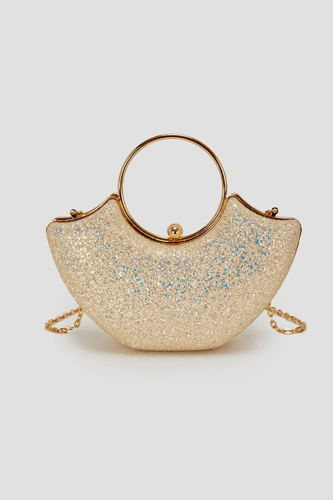 Women's Handbag Sequin Chain Retro Clip-On Shiny Shell Party Bag