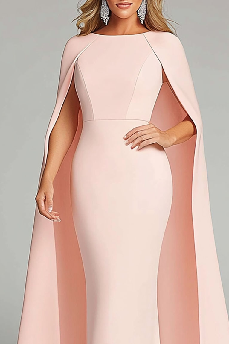 Formal Party Slim Dress Blush Pink Sleeveless Cape Maxi Dress