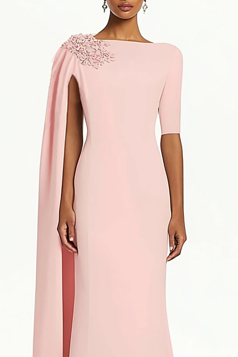 Elegant Cape Dress 3D Flower Asymmetric One-Shoulder Sleeve Maxi Dress