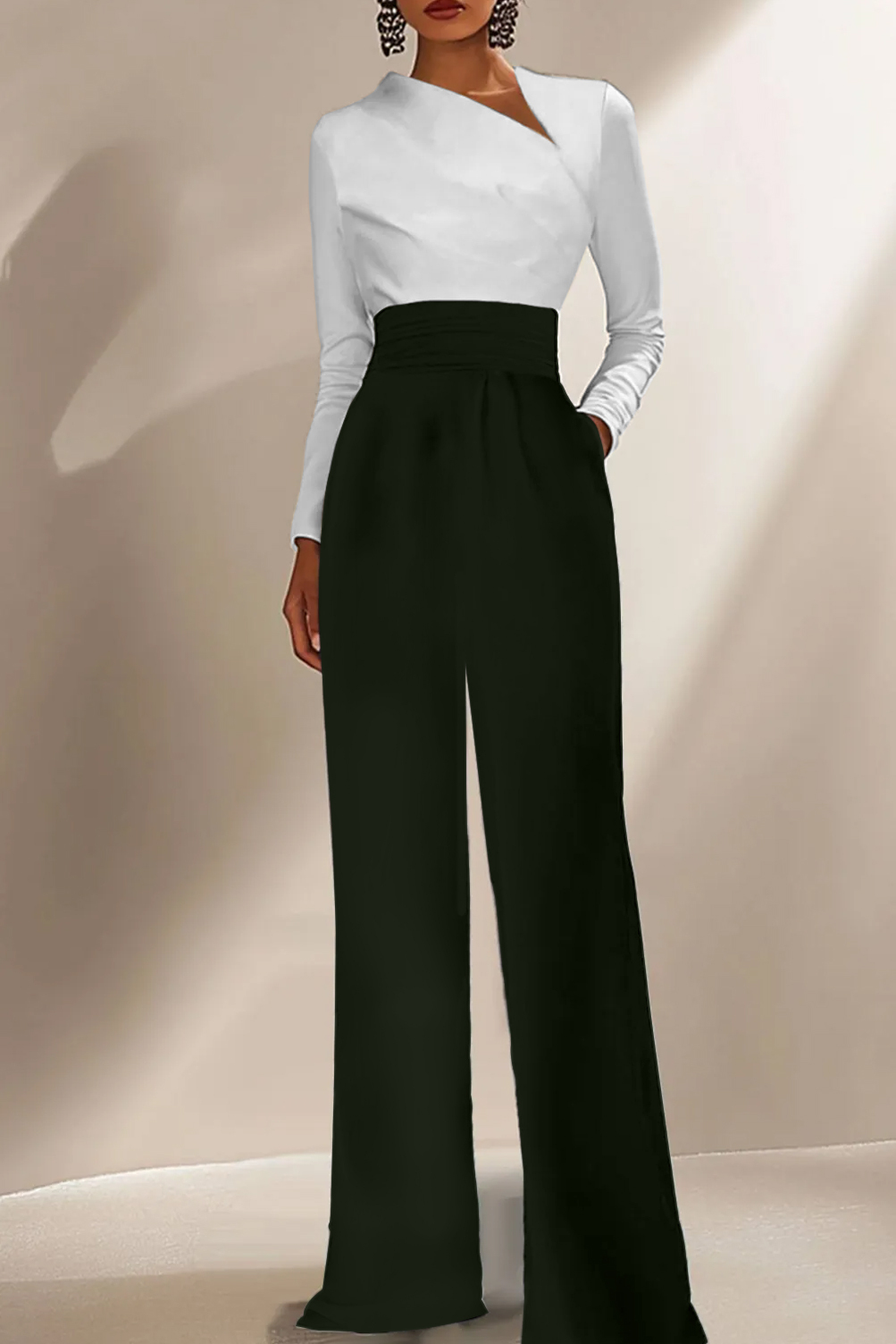 Work Business Casual Jumpsuit High-Waist Wide-Leg Evening Jumpsuit