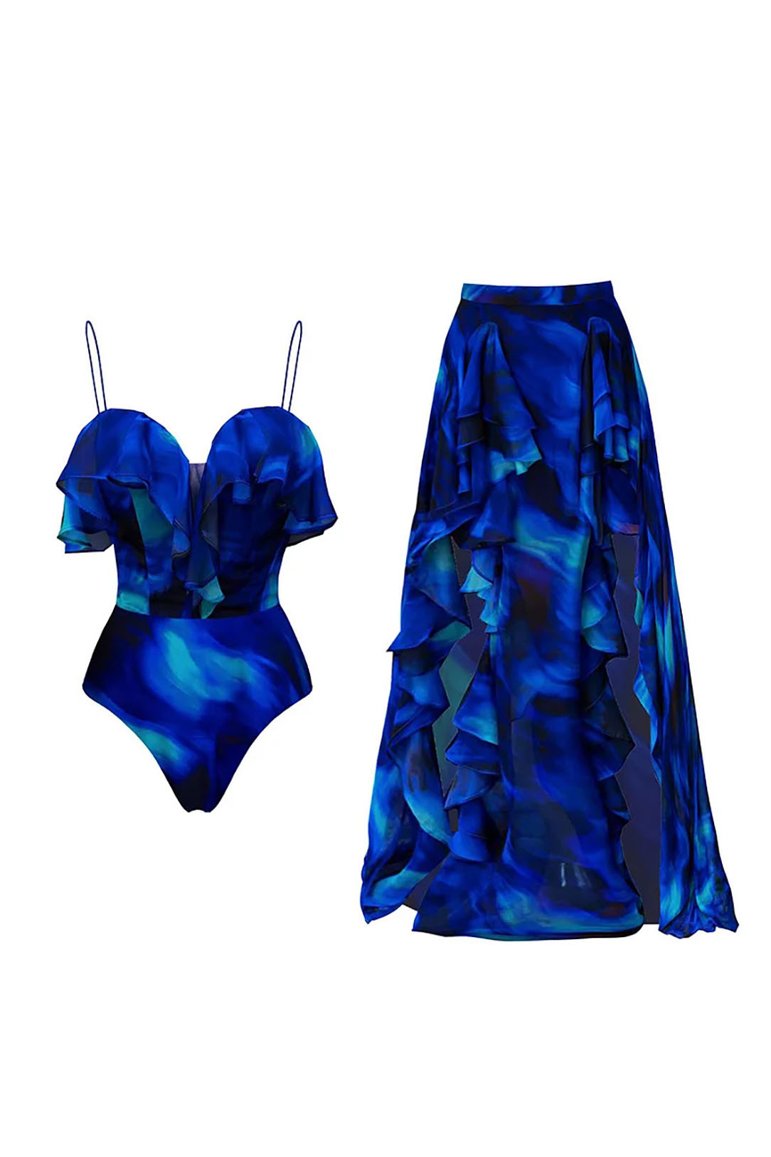 3D Black and White Houndstooth V-Neck One Piece Swimsuit and Wrap Skirt Cover-Up