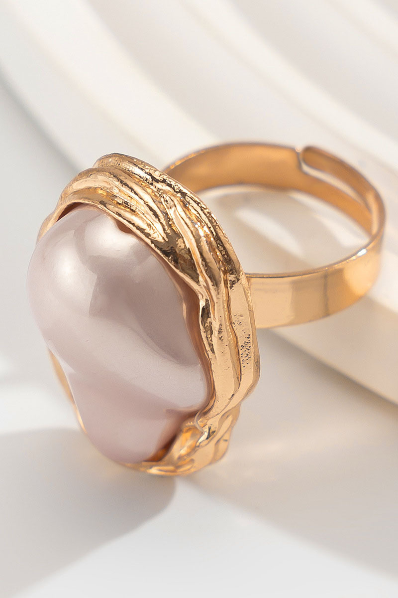 Vintage Baroque Pearl Ring Gold Alloy Adjustable Ring