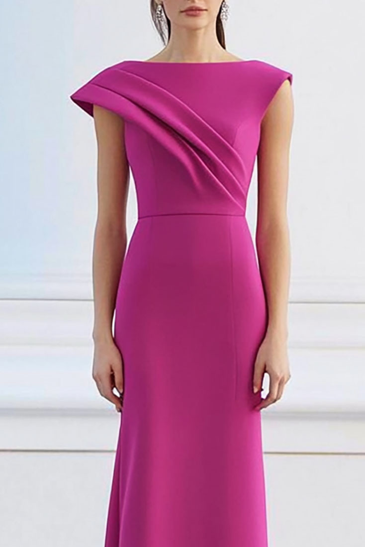 Wedding Guest Rose Red Dress Multi-Layered Chest Design Military Medium Maxi Dress