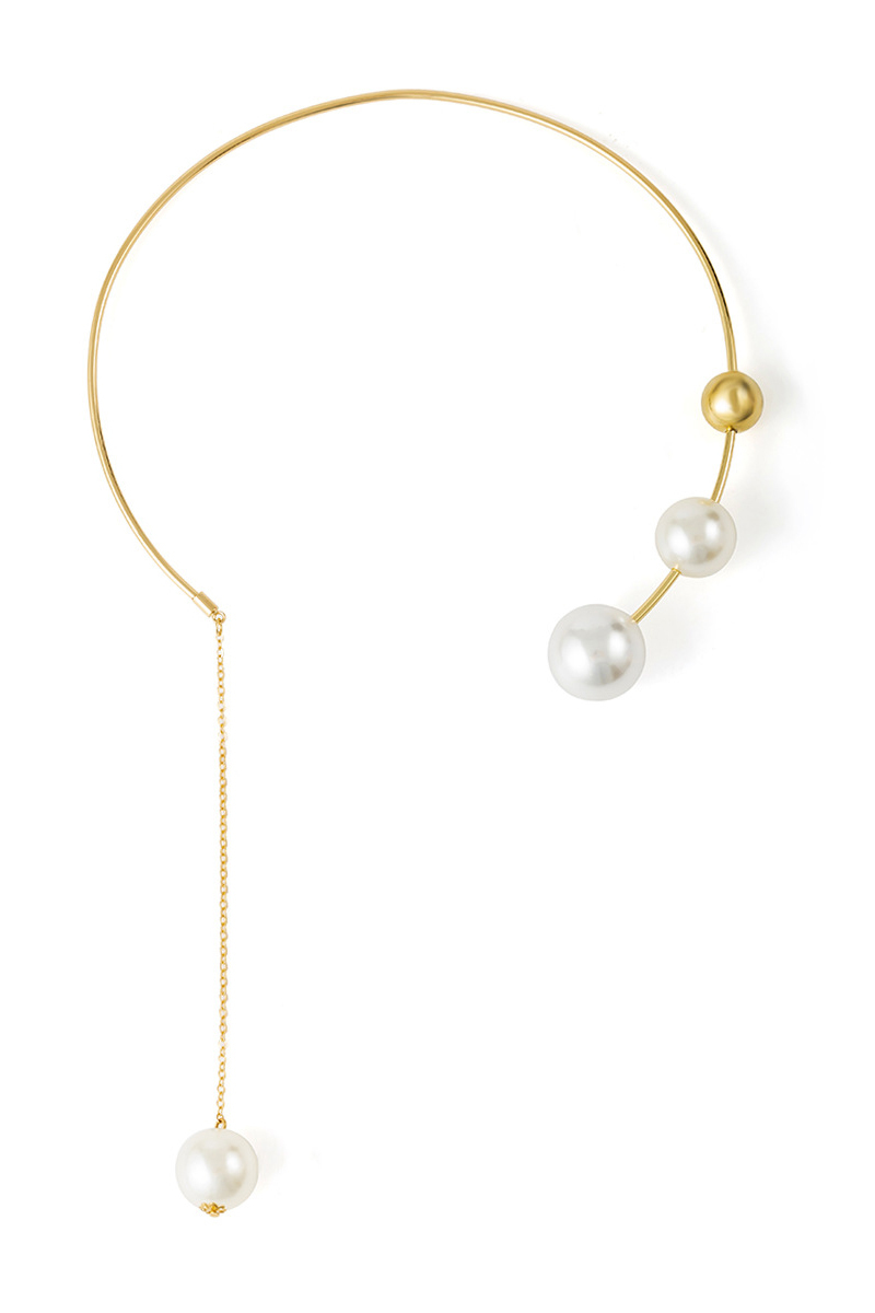 Geometric Round Bead Clavicle Chain Pearl Open Necklace