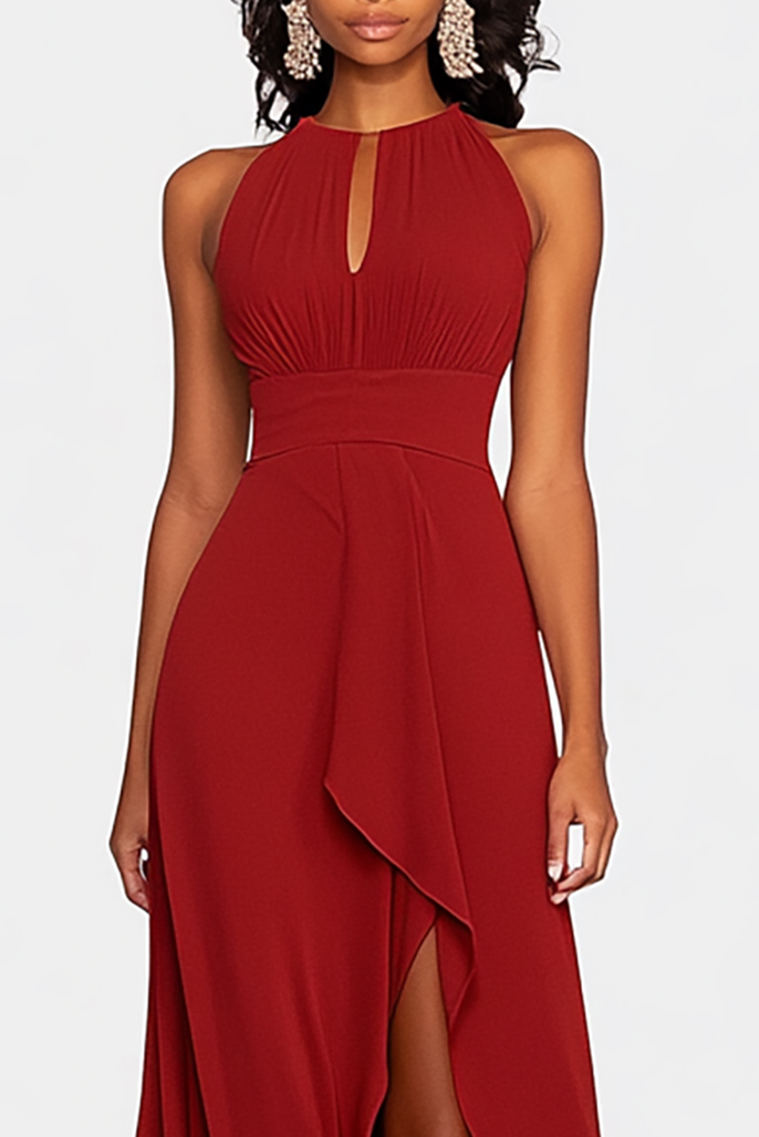 Party Evening Dress Sleeveless Chest Hollow Maxi Dress