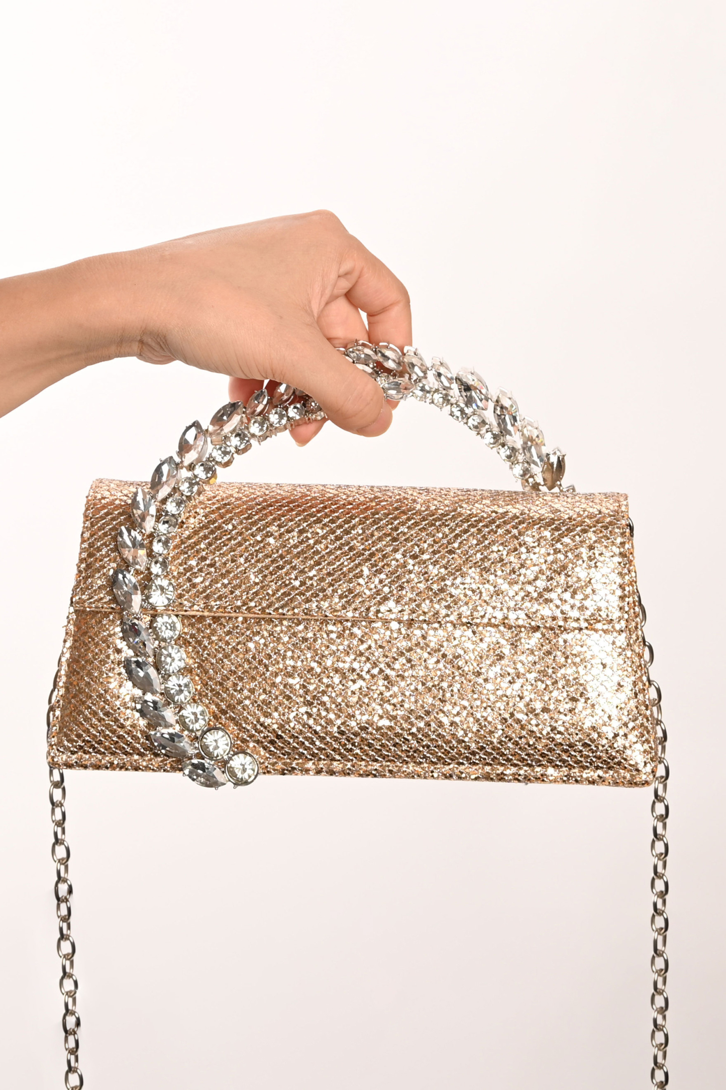 Rhinestone Leaf Shape Satin Handbag Chain Evening Bag
