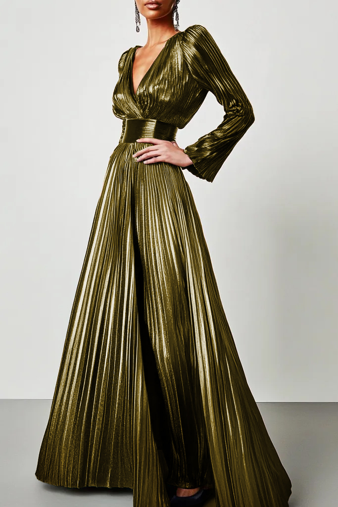 Daily Party Work V Neck Colorful Gradient Ruffle Maxi Dress