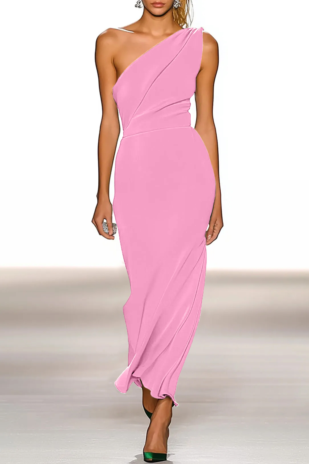 Party Cocktail Dress Green One-shoulder Midi Dress