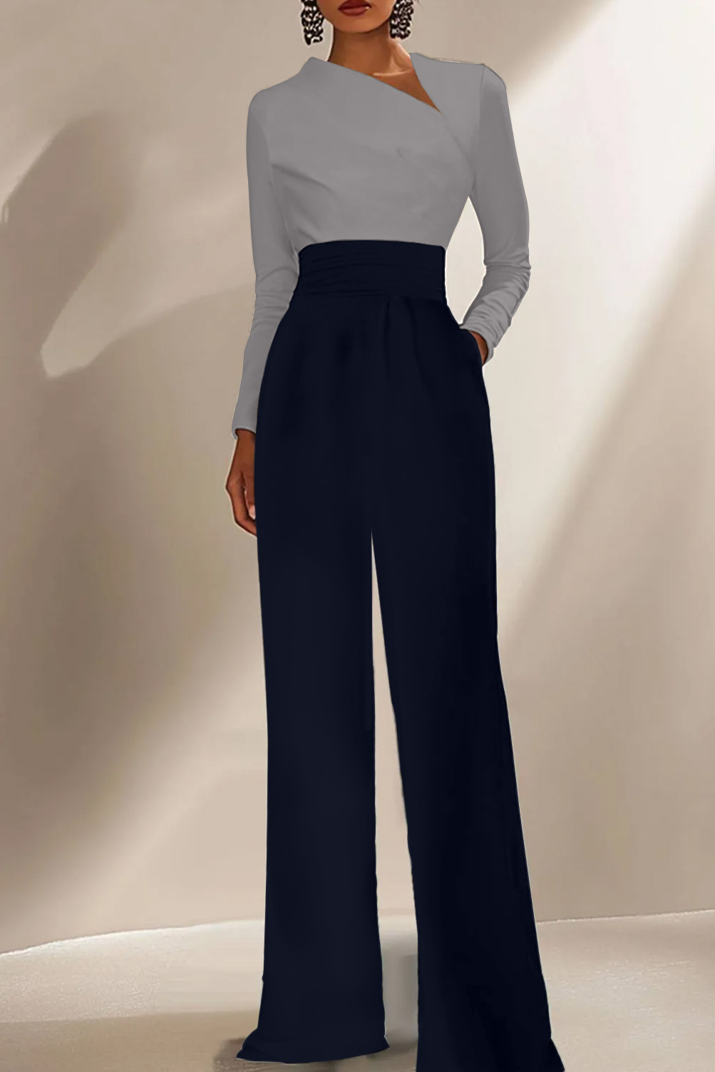 Work Business Casual Jumpsuit High-Waist Wide-Leg Evening Jumpsuit