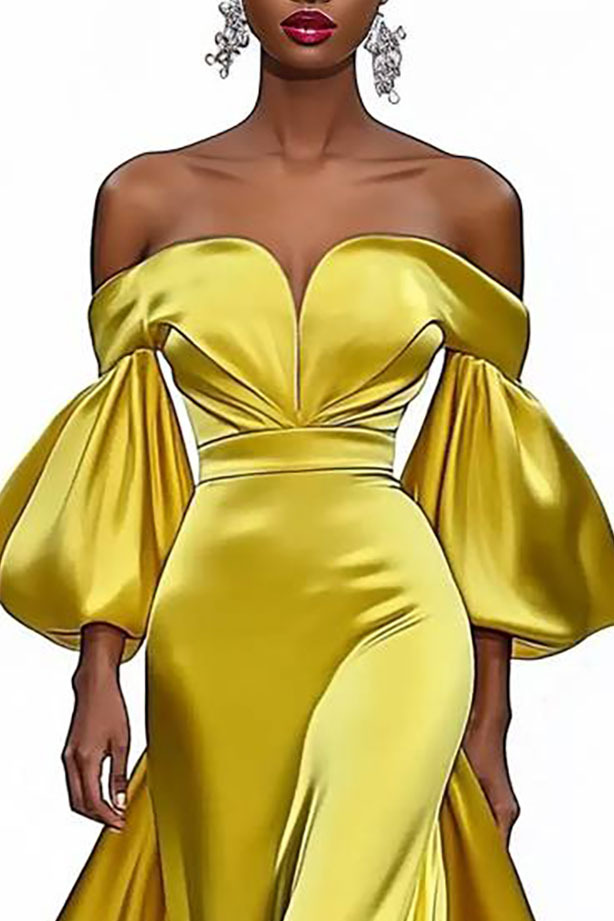 Evening Party Designer Dress Bandeau Ball Gown Sleeves Maxi Dress