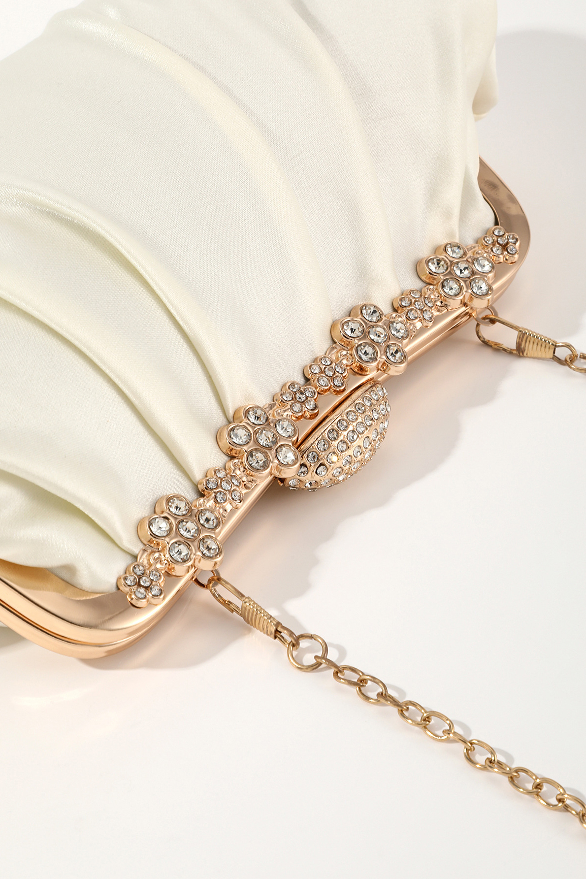 Vintage Clip-On Satin Bag Evening Party Diamond Chain Dumpling Bag