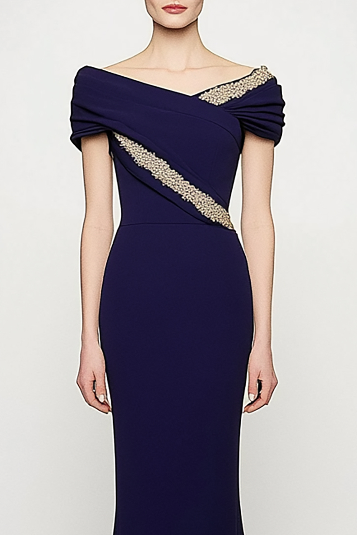 Evening Elegant Dress Pleated Drop-Shoulder Mermaid Mother of the Bride Dress