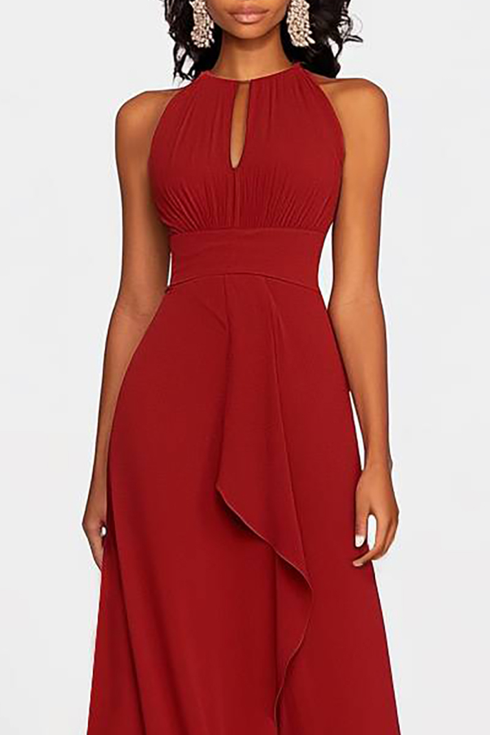 Prom Party Halter Dress Sleeveless Ruffle Draped Maxi Dress