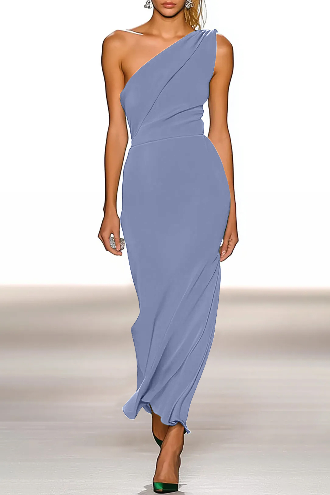 Party Cocktail Dress Green One-shoulder Midi Dress