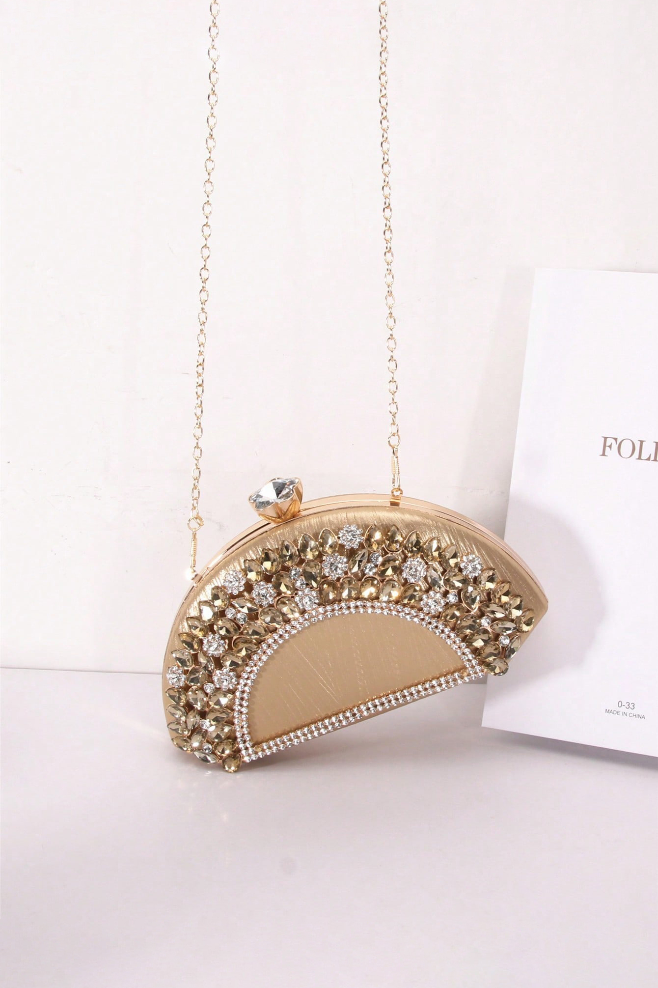 Fan-Shaped Rhinestone Crossbody Bag Alloy PU Shoulder Bag Clip Buckle Party Bag