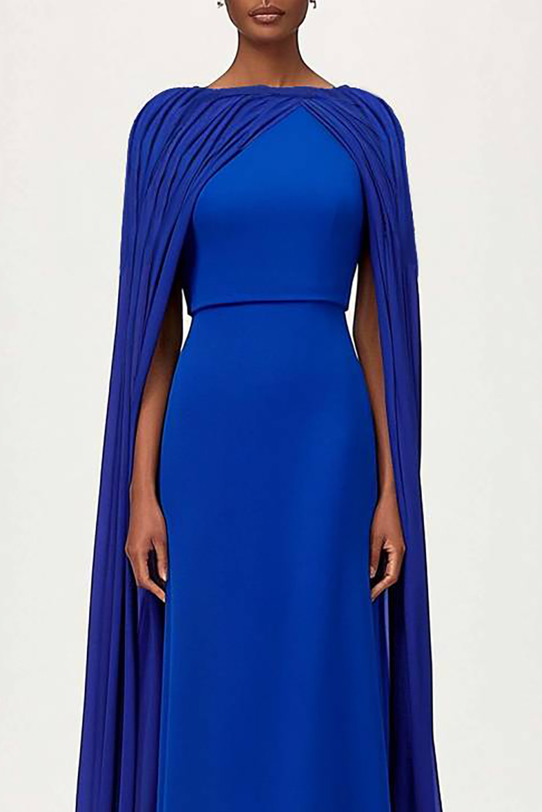 Formal Evening Dress with Cape Solid Color Slim Maxi Dress
