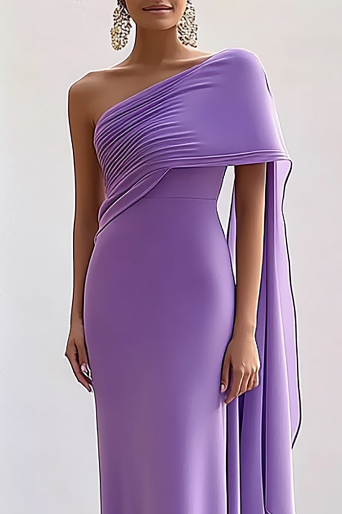 Evening Wedding Dress One Shoulder Satin Draped Long Mother of The Bride Dress