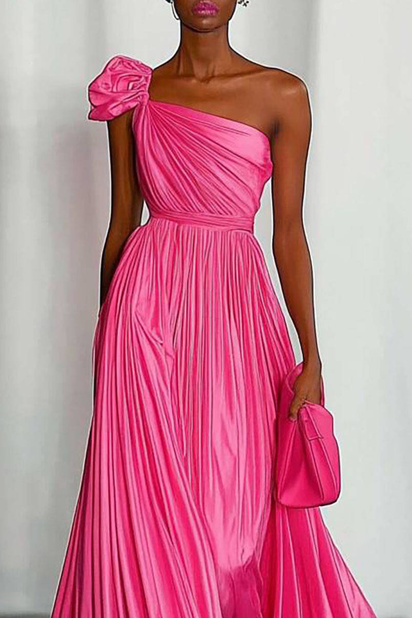 Party Evening Dress Pleated One-shoulder Peach Maxi Dress