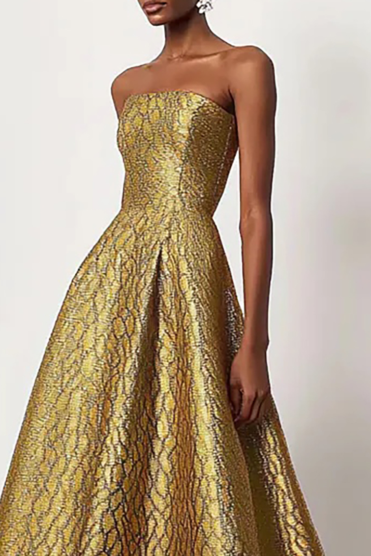 Evening Formal Gown Elegant Maxi Dress Gold Ball Gown Dress