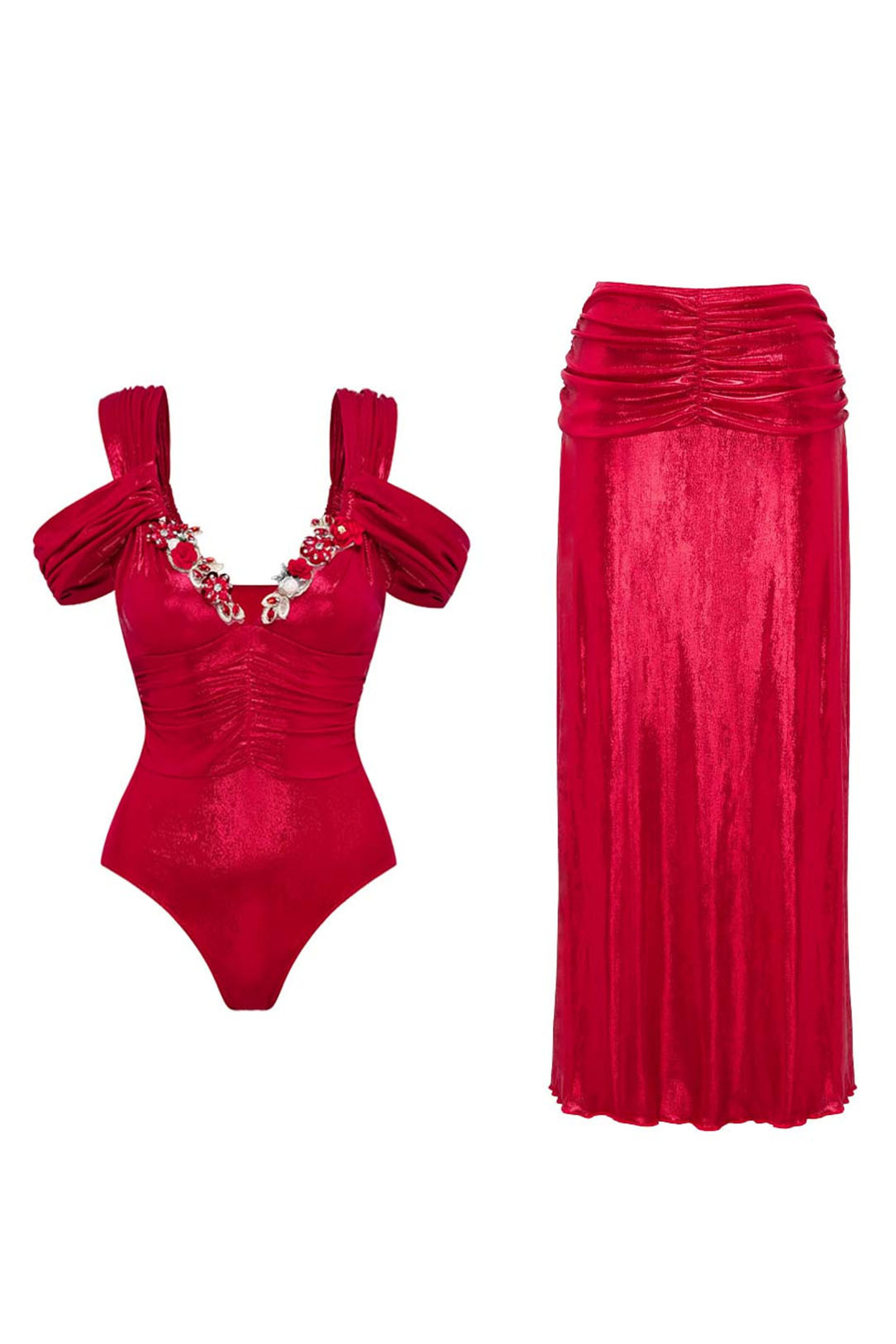 3D Black and White Houndstooth V-Neck One Piece Swimsuit and Wrap Skirt Cover-Up