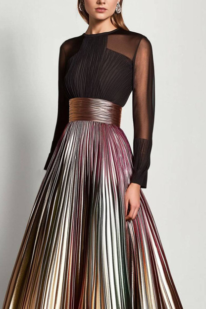Party Prom Dress Metallic Fabric Chiffon With Pockets Pleated Midi Dress