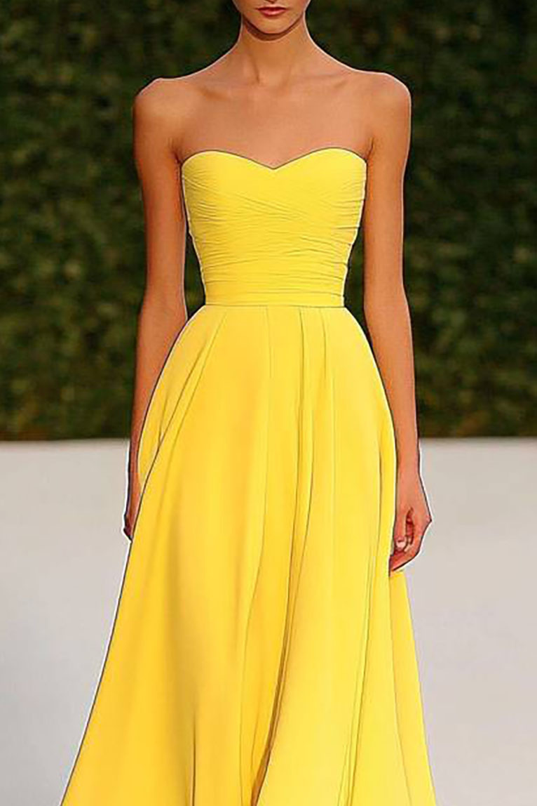 Formal Evening Strapless Dress Yellow Classic Floor-length Gown