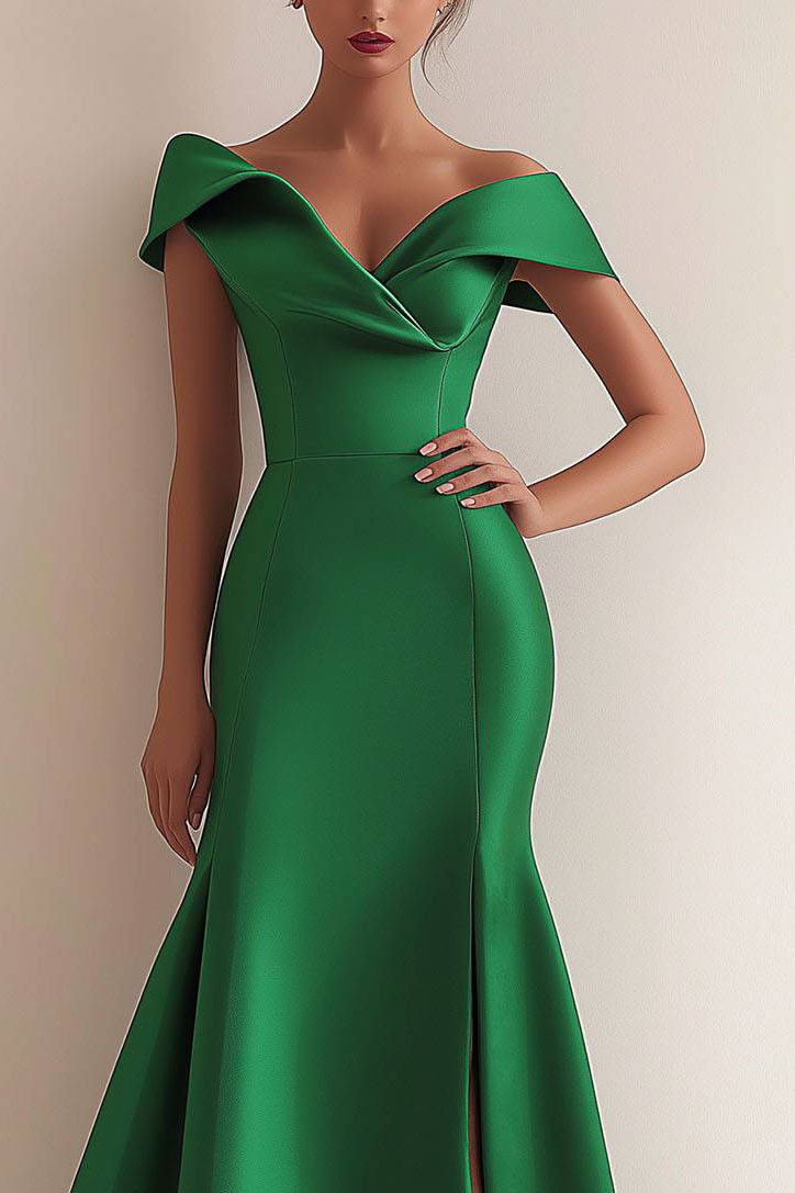 Prom Dress Off-Shoulder Fish Tail Side Slit Midi Dress