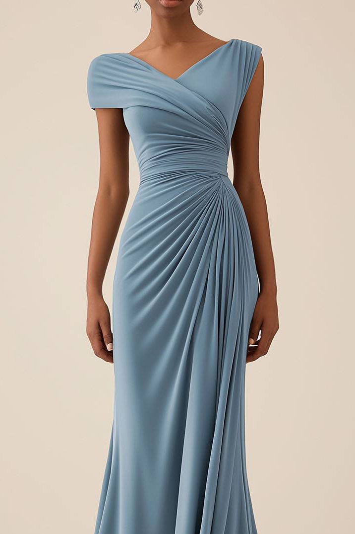 Wedding Guest Semi-Formal Dress Light Blue Pleated Maxi Dress