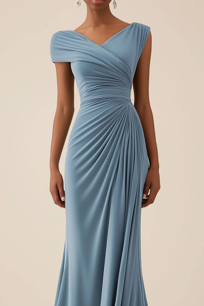 Wedding Guest Semi-Formal Dress Light Blue Pleated Maxi Dress