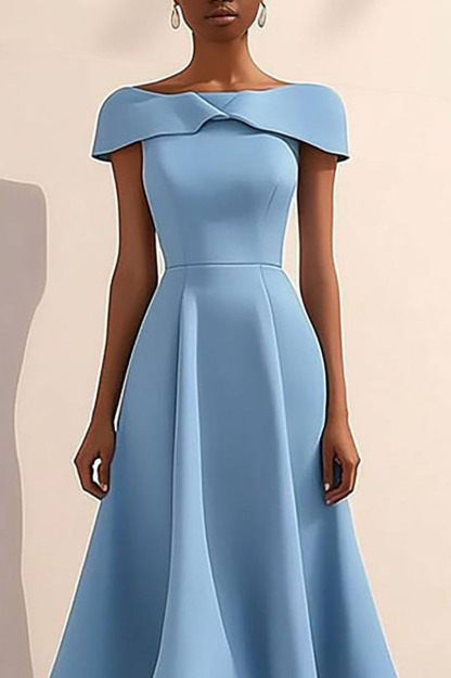Semi-Formal Party Dress Blue Boat Neck Midi Dress