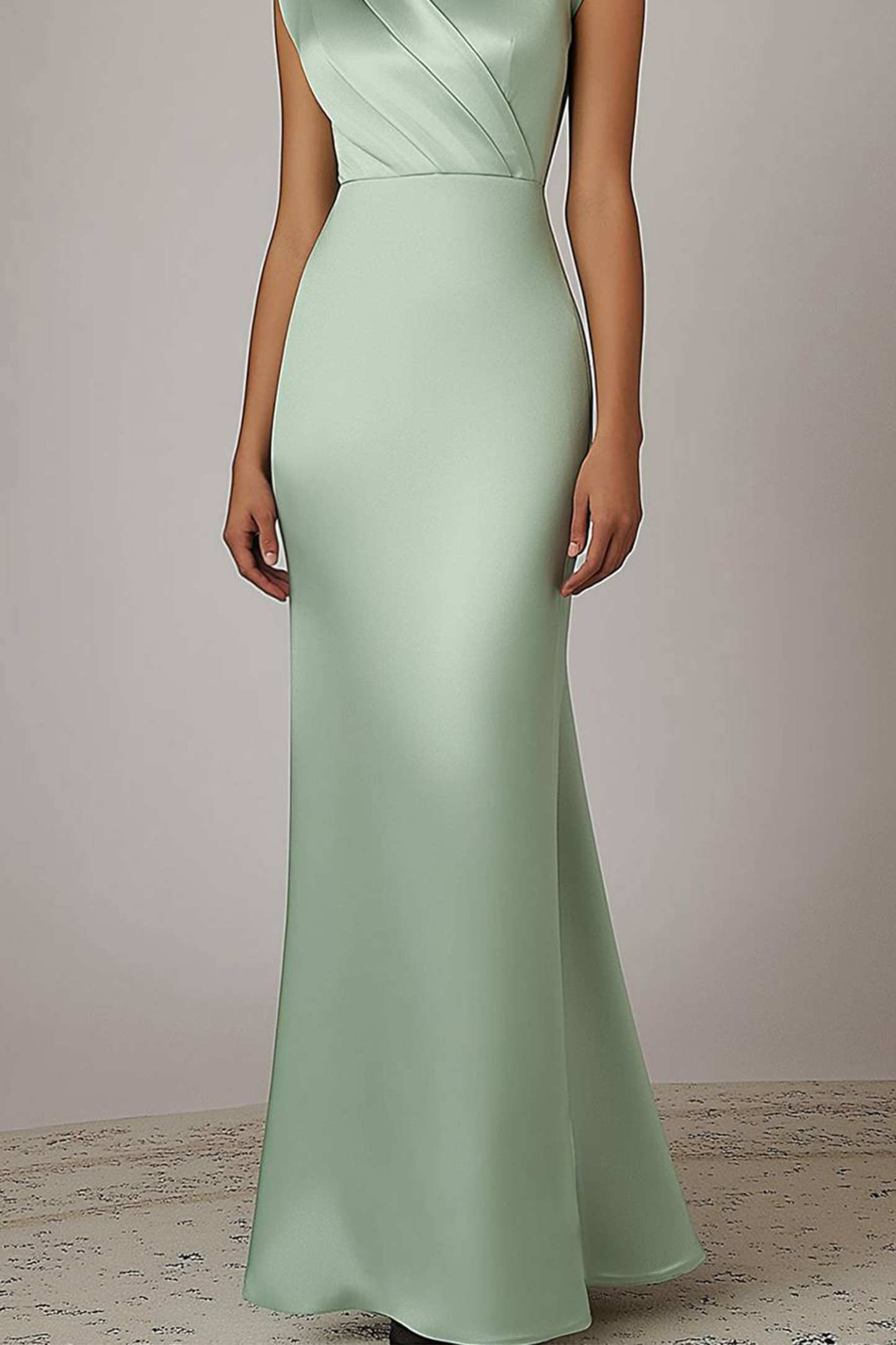 Party Prom Elegant Sage Green Dress Sleeveless Satin Pleated Maxi Dress