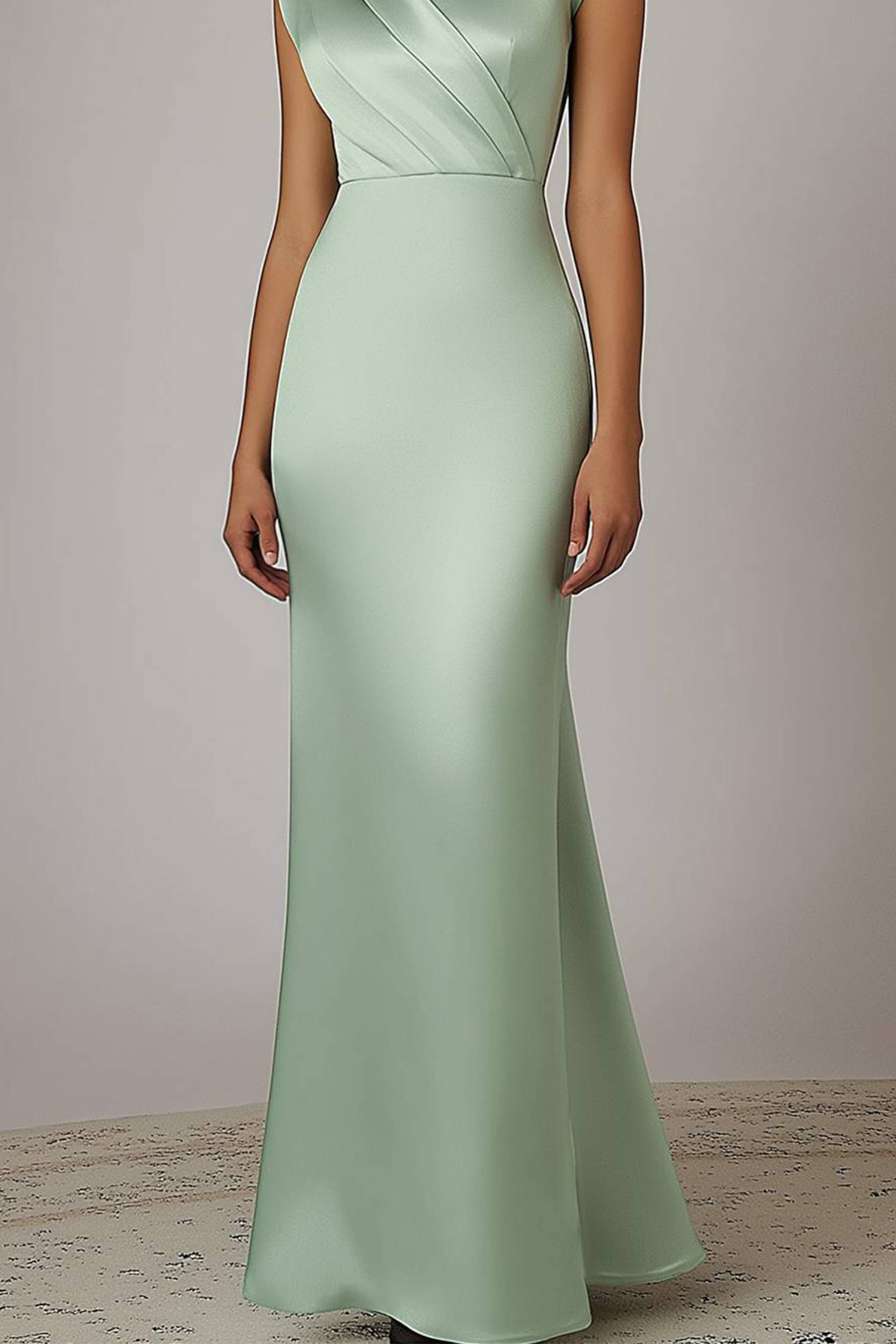 Party Prom Elegant Sage Green Dress Sleeveless Satin Pleated Maxi Dress