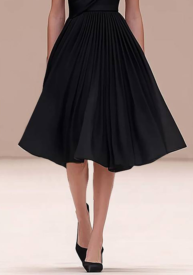 Evening Pleated Prom Dress One-Shoulder Black Knee Length Dress