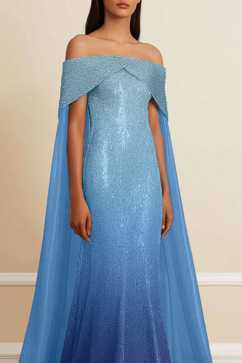 Evening Formal Dress Strapless Cape Floor-Length Dress