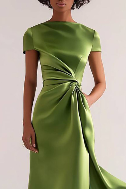 Wedding Guest Dress Short Sleeves Green Midi Mother of Bride Dress