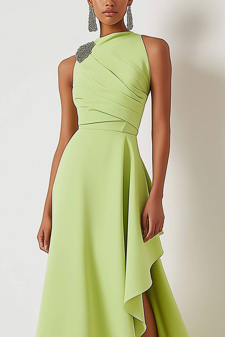 Cocktail Party Sleeveless Dress Green Knee-Length Dress