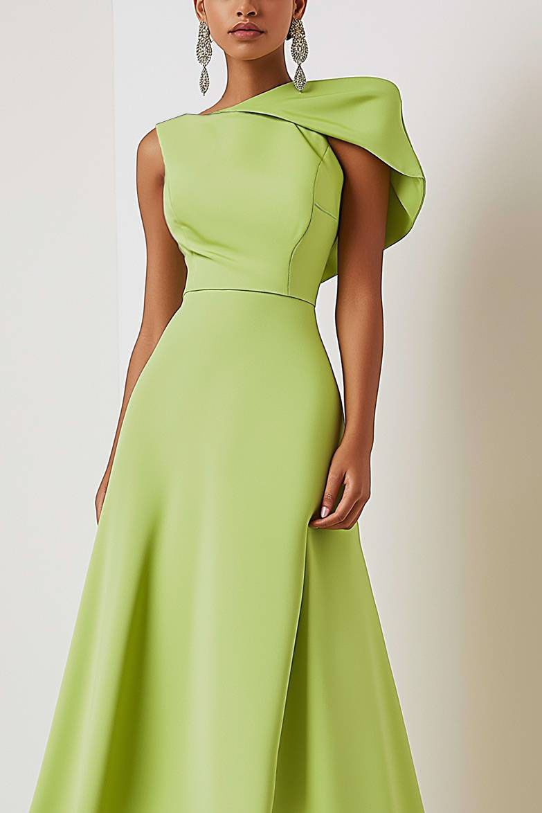 Formal One-shoulder Green Dress Knee-Length Dress