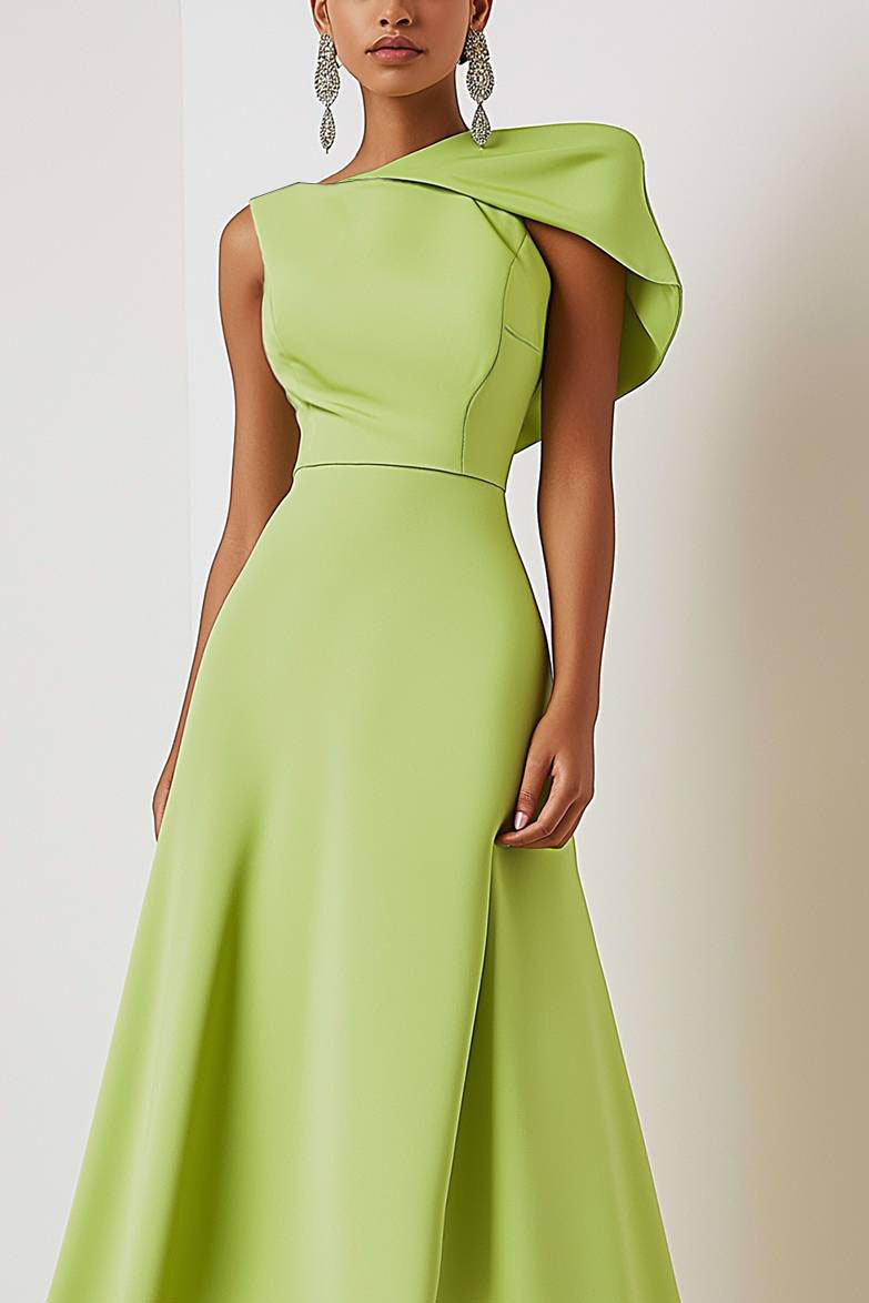 Formal One-shoulder Green Dress Knee-Length Dress