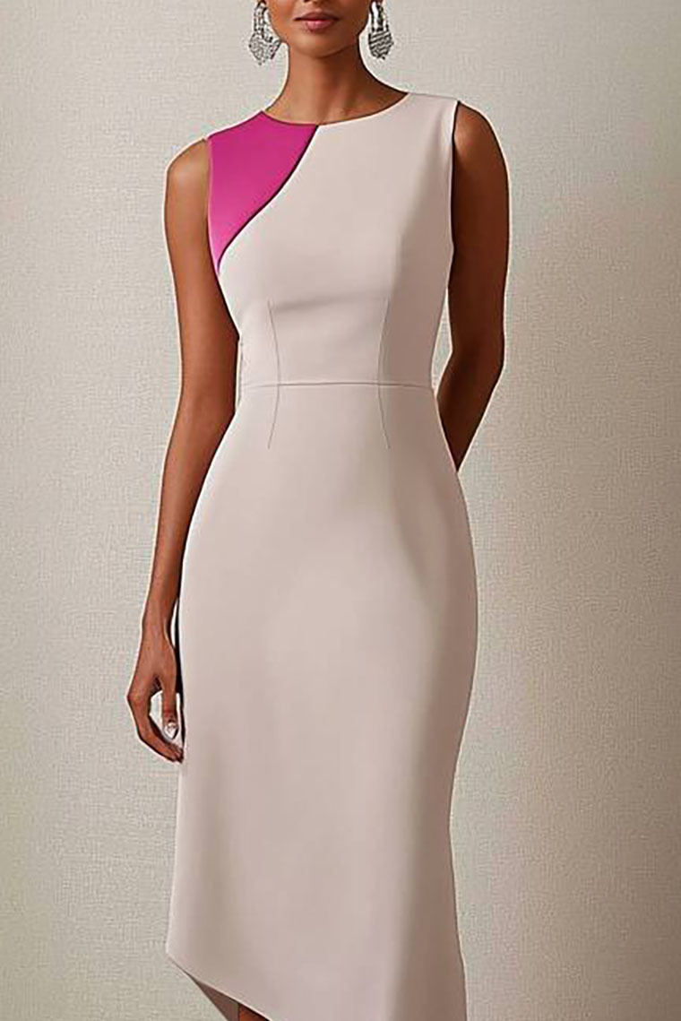 Formal Work Sleeveless Mermaid Dress Pink Party Midi Dress